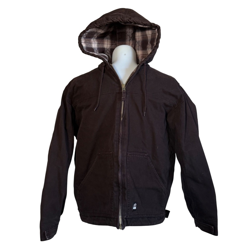 Berne Workwear Men's XL Brown Hooded Flannel Lined Barn Chore Work Jacket
